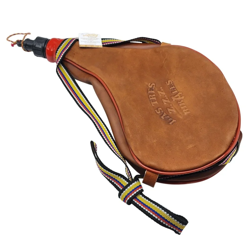 La Caleñita Colombian Souvenir Tejada Cat Embossed Leather Bota Bag Wine Canteen